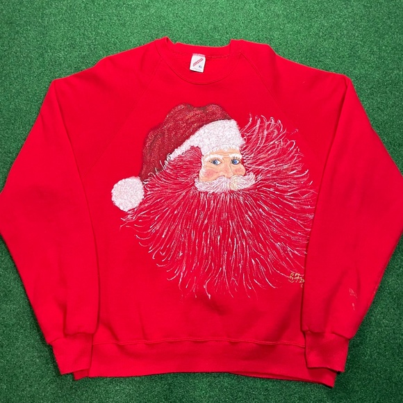 Vintage Christmas Sweater Santa Jerry Garcia 90s Crewneck - Picture 1 of 6